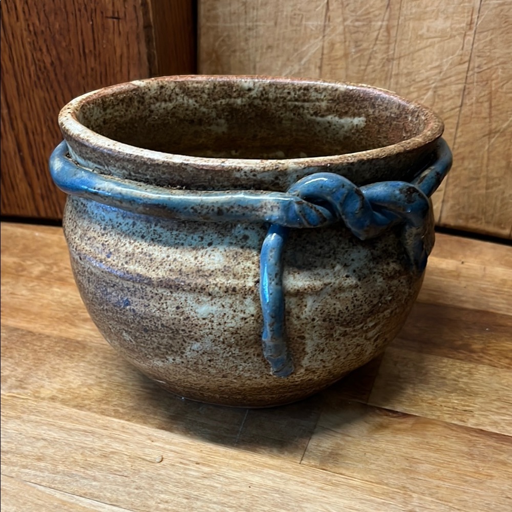 Rustic Brown and Blue Ceramic Pot